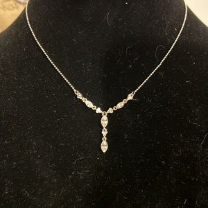 Vintage Monet Silver and Crystal Drop Pendant Necklace